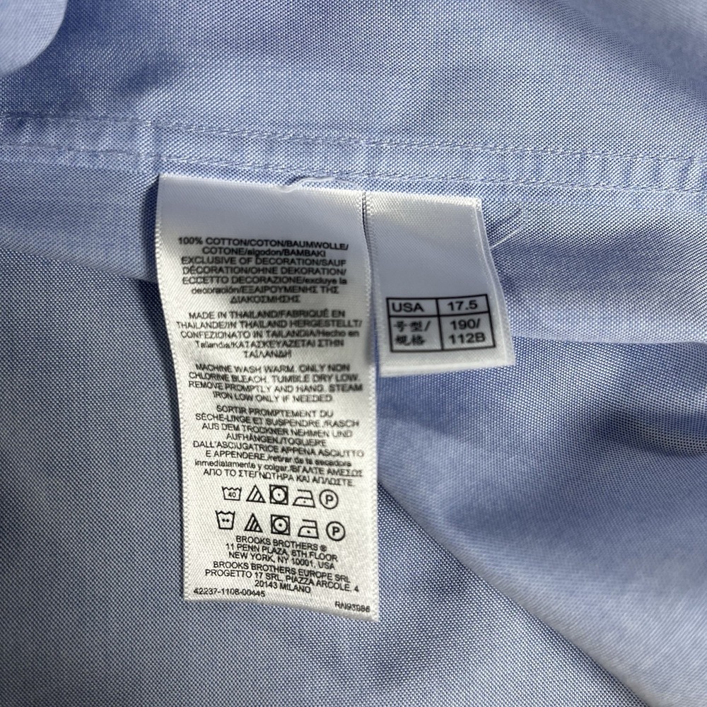 Brooks Brothers Mens Blue Pinpoint Oxford Dress Shirt 17.5-32/33 Slim Fit Office - Picture 7 of 10